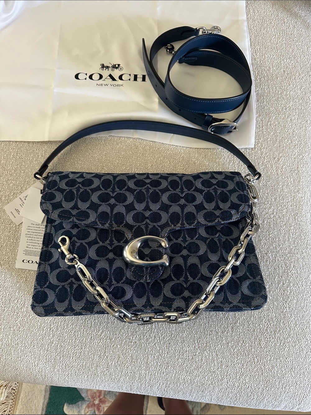 Coach Signature DNM Tabby 30 Chain Shoulder Bag in Navy
